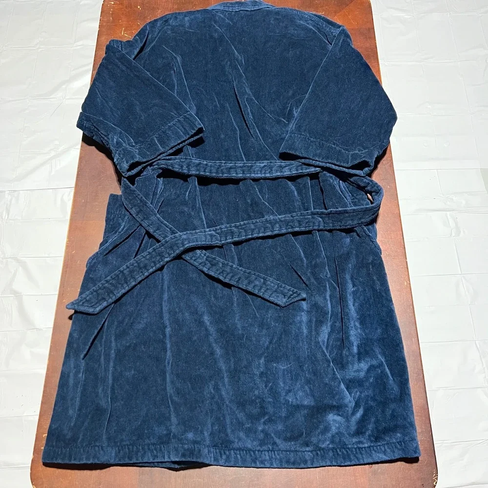 Puritan Mens Navy Blue Corduroy Robe 100% Cotton One Size Fits Most Belt V3330
